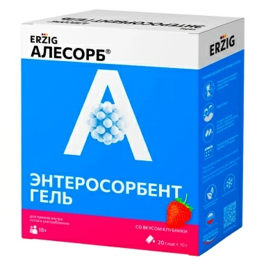 Энтеросорбент гель (Алесорб) со вкусом клубники, БАД гель в саше-пакетах №20