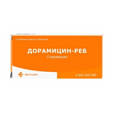 Дорамицин-Реб таб.,п/пл.об.3000000МЕ по 10шт в перв.уп."уп.яч.конт."по 1шт во втор.уп."пк"