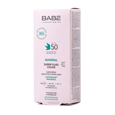 "LABORATORIOS BABE" Минеральный солнцезащитный суперфлюид для лица SPF50 с тонирующим эффектом для чувствительной и атопической кожи / MINERAL SUPER FLUID COLOR SPF 50, 50 мл