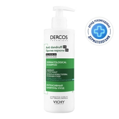 VICHY DERCOS Technique Шампунь-уход для нормальных и жирных волос интенсивный "Против перхоти DS", 390мл