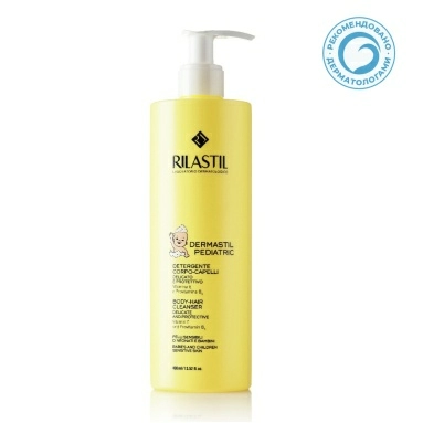 Rilastil DERMASTIL PEDIATRIC Деликатный очищающий защитный шампунь-гель для волос и тела для младенцев и детей, 400 мл