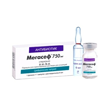 Мегасеф порошок для приготовления раствора для инъекций 750мг в комплекте с растворителем №1
