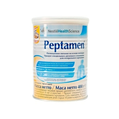 Peptamen Специализированный пищевой продукт диетического лечебного питания, полноценная сбалансированная смесь на основе гидролизованного белка молочной сыворотки для детей старше 10 лет и взрослых с ароматом ванили, 400 г
