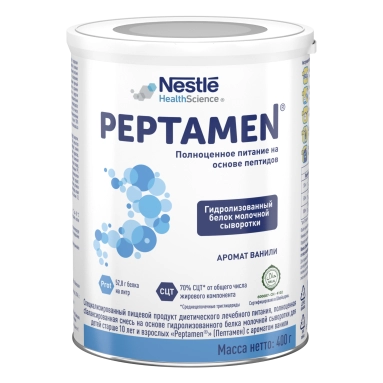 Peptamen Специализированный пищевой продукт диетического лечебного питания, полноценная сбалансированная смесь на основе гидролизованного белка молочной сыворотки для детей старше 10 лет и взрослых с ароматом ванили, 400 г