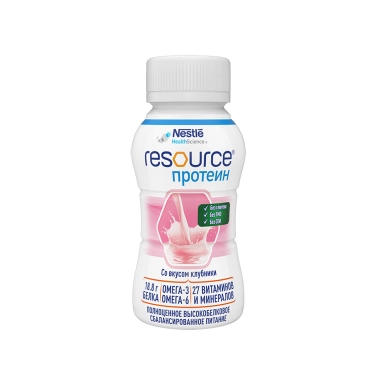 Ресурс Протеин (Resource Protein) Специализированная пищевая продукция диетического профилактического питания, готовая к употреблению полноценная сбалансированная смесь с высоким содержанием белка, вкус клубники, для энтерального питания взрослых, 200 мл