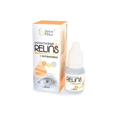 Капли глазные RELINS с витаминами A, E, B6, объем 10 мл