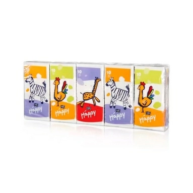 Bella Baby Happy Платочки бумажные гигиенические носовые трехслойные 10шт. (звери)