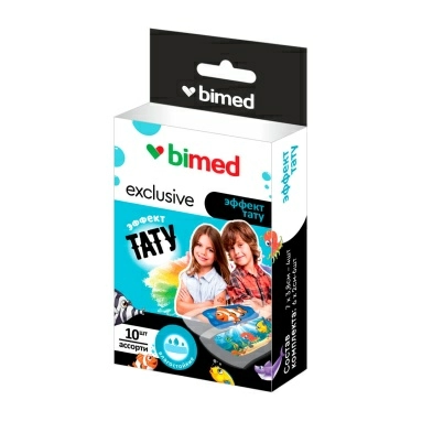 Пластыри мед. "Бимед"влагостойкие пор. прозрачные с рис.(Эффект тату) набор №10 (ассорти) (6х2см -6 шт., 7х3,8см -4 шт.)