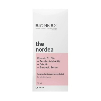 Bionnex THE NORDEA Сыворотка Витамин С 15% + Феруловая кислота 0,5% + Арбутин +Экстракт лопуха для всех типов 30 мл