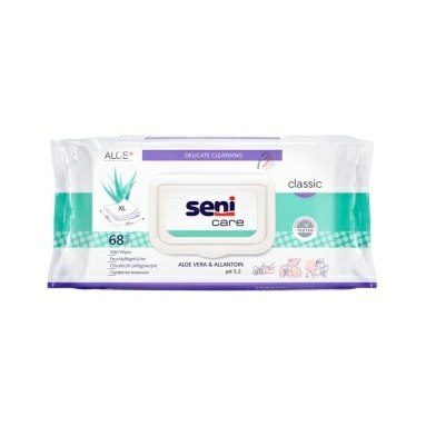 Seni Care classic Салфетки влажные для ухода за кожей с алое вера и аллантоином, 68 шт