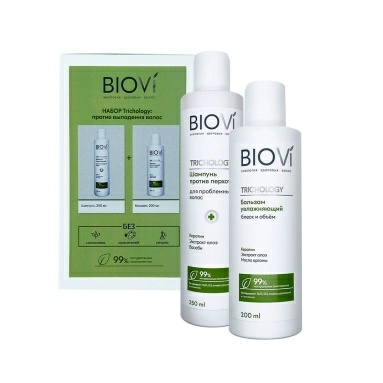 Набор BIOVI Trihology:BIOVI Trichology Шампунь укрепляющий против выпадения волос 250 мл,
BIOVI Trichology Бальзам увлажняющий блеск и объем 200 мл