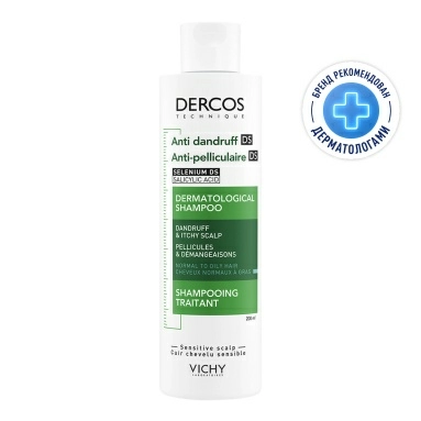 Vichy Dercos Technique Шампунь-уход для нормальных и жирных волос интенсивный "Против перхоти DS" 200 мл