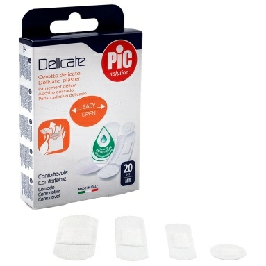 Пластырь Delicate с антибактериальной подушечкой для чувствительной кожи, набор, размеры мм: 19x72; 25х72; 16х57; диам. 22,5; № 20