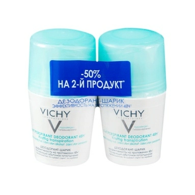VICHY Дезодорант-антиперспирант шариковый, регулирующий избыточное потоотделение 2шт х 50 мл