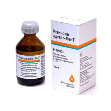 Ретинола ацетат-ЛекТ(Retinol) р-р д/приема вн.и наруж.прим. (масл) 3,44%(фл.) 50млх1(пачка карт.)