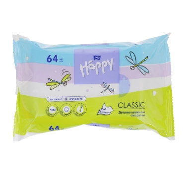 Bella baby Happy classic Детские влажные салфетки с витамином Е и аллантоином, 64 шт