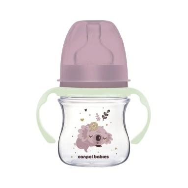Canpol babies Бутылочка для кормлен. пластик. (0+/силик.соска, светящ.ручки) 120 мл, арт. 35/236_pin