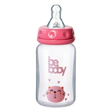 Bebaby Бутылочка пластиковая, антиколиковая, стандартное горлышко, в комплекте силиконовая соска с антиколиковым клапаном, круглая, мини поток, 0 мес+ (голубой, розовый,зеленый), арт.R-06B/125, 125 мл