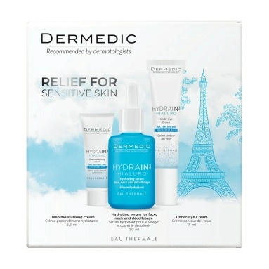 Dermedic набор HYDRAIN3 HIALURO: Сыворотка увлажняющая для лица, шеи и декольте 30мл + Крем под глаза 15мл + Сильно увлажняющий крем SPF15 2,5мл