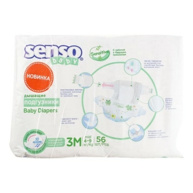 Senso baby Sensitive Подгузники для детей Midi 3M (4-9 кг), 56шт