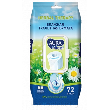 AURA Влажная туалетная бумага ромашка 72 шт