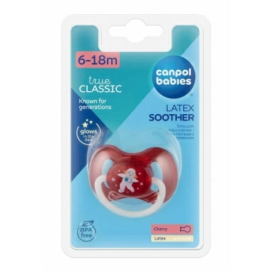 Canpol babies Пустышка-соска латексная (круглая 6-18 мес., со светящимся колечком) 23/222_red