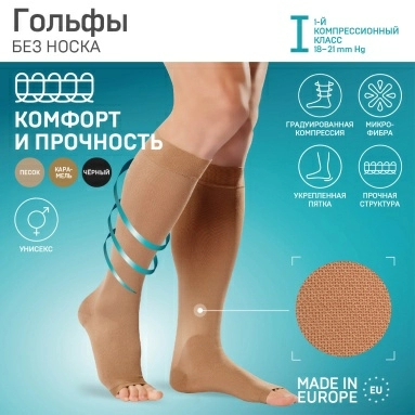 Гольфы компрессионные ELAST 0408 LUX без мыска I кк (18-21 mmHg) Карамель размер 3 Рост 1