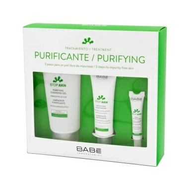 LABORATORIOS BABE набор косметический STOP AKN: Очищающий гель для умывания 200мл + Матирующая, увлажняющая эмульсия 50мл + Гель против акне локального применения 8мл