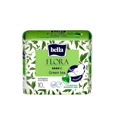 Bella FLORA Green tee Прокладки женские гигиенические впитывающие с экстрактом зеленого чая 10 шт