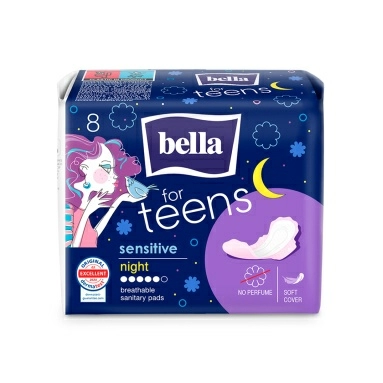 BELLA FOR TEENS sensitive night Ультратонкие женские гигиенические впитывающие прокладки (БЕЛЛА ФОР ТИНС сенситив найт) 8 шт