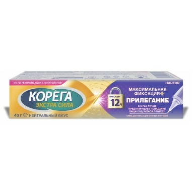 Материал для фиксации съемных протезов: крем для фиксации зубных протезов Корега Максимальная Фиксация + Прилегание 40 г