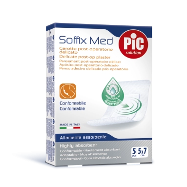 Пластырь Soffix Med стерильный послеоперационный адаптивный с антибактериальной подушечкой для чувствительной кожи, см: 5 х 7 №5