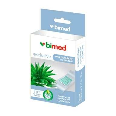 Пластыри нестерильные "Бимед" влагостойкие прозрачные Aloe Vera набор №10 (размер 2 х 7см -10шт)