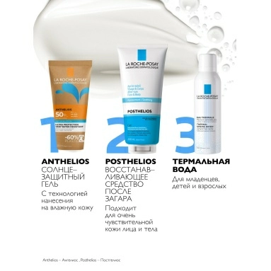 LA ROCHE-POSAY ANTHELIOS Гель солнцезащитный с технологией нанесения на влажную кожу SPF 50+, 200 мл