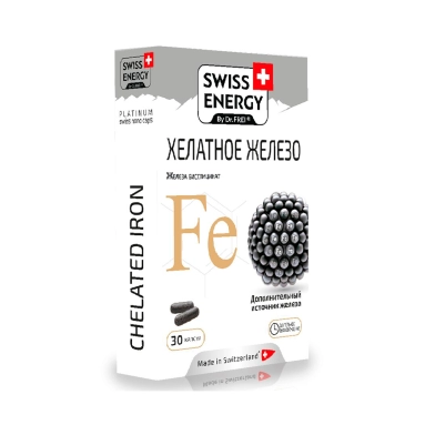 Swiss Energy Хелатное железо, БАД капсулы с длительным высвобождением действующих веществ №30