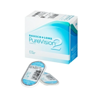 Линзы контактные мягкие: линзы Bausch+Lomb PureVision 2 (balafilcon A) с базовой кривизной 8,6 мм с оптической силой -5,25D, 1 штука