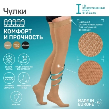 Чулки компрессионные ELAST 0402 LUX с мыском I кк (18-21 mmHg) Карамель размер 3 Рост 1