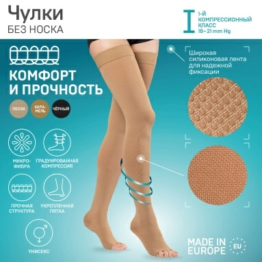Чулки компрессионные ELAST 0403 LUX без мыска I кк (18-21 mmHg) Карамель размер 3 Рост 2