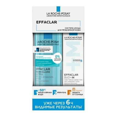 LA ROCHE-POSAY Набор: Тройной корректирующий крем-гель для проблемной кожи Effaclar DUO+M 40 мл + Вода мицеллярная для жирной проблемной кожи Ultra Effaclar 400 мл + Солнцезащитный матирующий флюид для лица SPF 50+/PPD 56 Anthelious Uvmune 400, 3 мл