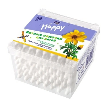 Bella Baby Happy Ватные палочки с ограничителем для детей с экстрактом череды и Д-пантенолом, 56 шт