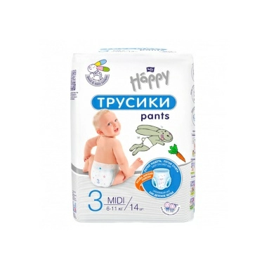Bella Baby Happy MIDI Подгузники-трусики гигиенические для детей универсальные, 14 шт