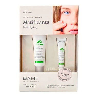 "LABORATORIOS BABE" Набор: Матирующая, увлажняющая эмульсия 50мл + Гель против акне локального применения 8 мл в подарок / STOP AKN MATTIFYING MOISTURISER 50ml + STOP AKN SPOT CONTROL GEL 8m