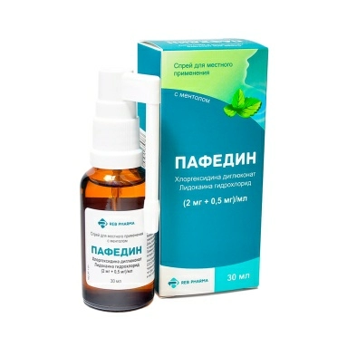 Пафедин спрей д/местн.прим. с ментолом (2мг + 0,5мг)/мл во фл. в уп. №1