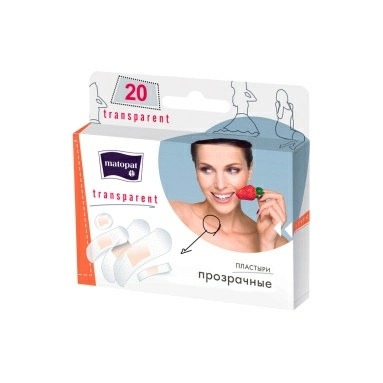 Набор пластырей MATOPAT TRANSPARENT 25мм х 76мм - 4шт., 9мм х 38мм - 4шт., 19мм х 76мм - 6шт., 15мм х 58мм - 4шт.; диаметр 22мм - 2шт.