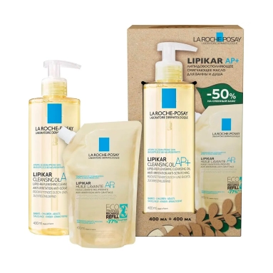 Набор LA ROCHE POSAY Lipikar Ap+ Oil / Липикар АП+ Масло липидовосполняющее смягчающее для ванны и душа 400 мл + Масло липидовосполняющее смягчающее для ванны и душа (сменный блок -50%) 400 мл