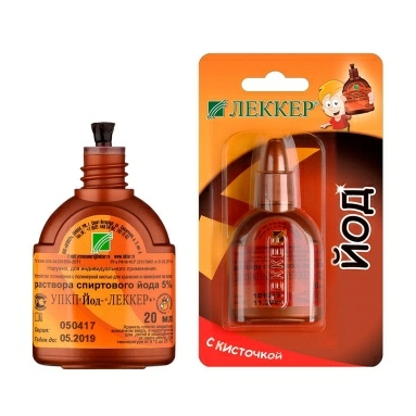 Устройство полимерное с полимерной кистью для хранения и нанесения на кожу р-ра Йод 5% "Леккер+"20мл