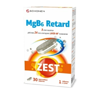 Зест® Магний В6 Ретард трехслойные таблетки №30